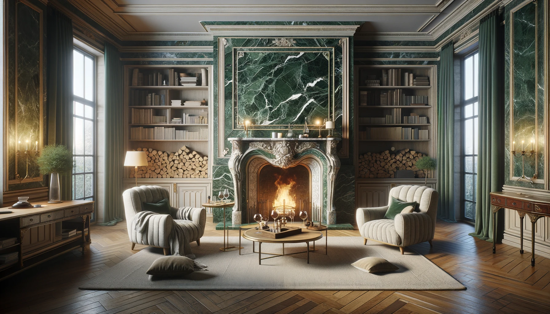 Verde Imperiale Marble Countertop Vanity Fireplace